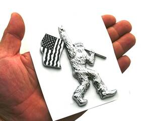 Fd-sasquatch-1 Aruisi 1x Sasquatch Car Badge Emblem Fishing Usa Flag Decal White Flag-chrome