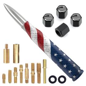 An-us-4u-s Engirette Car Truck Bullet Antenna Replacement Mast With Valve Stem Caps American Flag