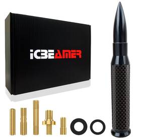 Icbeamer 843555109435 50 Cal Carbon Fiber Bullet Antenna Color Matte Black Universal Fit Truck V