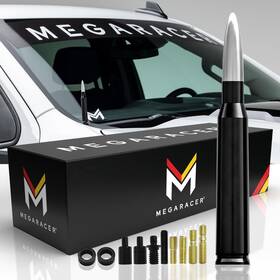 Mega Racer 810027412379 Black With Silver Tip 50 Cal Bullet Style Antenna For Trucks Cars