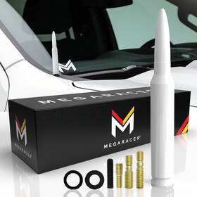 Mega Racer 810027412416 White Universal 50 Cal Bullet Antenna Silverado 1500 Ford F150 Ram Gmc Sierra