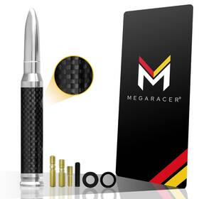 Mega Racer 810027412911 50 Cal Bullet Antenna For Truck Car And Suv - Silver Carbon Fiber 5.5 Inch Am/