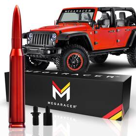 Mega Racer 810027414281 50 Cal Bullet Jeep Antenna For Wrangler 2007-2024 - Red Gladiator Compatible