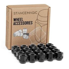 16in-cs-short-reg-bk Precision European Motorwerks 7/16in-cs-short-reg-bk 20pcs Open End Lug Nuts - 7/16 Inch X20 Thread Size 0.81 Length Cone Black